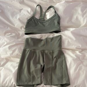 Olive Green Sports Bra and Shorts Set